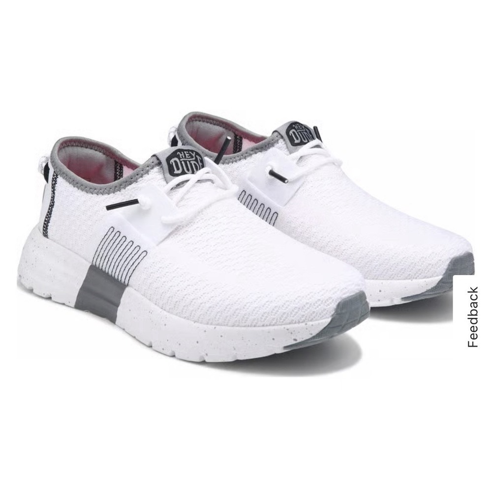 HEY DUDE Sirocco Sport Stripe Women's Shoes Sz 7 White Mesh Lace Up Sneakers